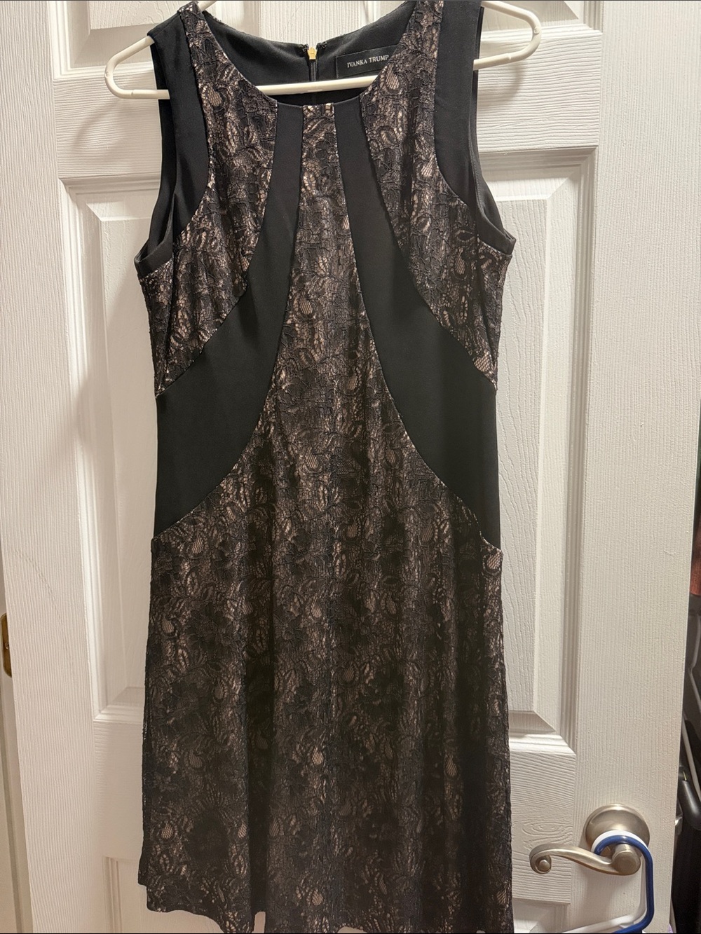 Sleeveless Lace-Overlay Dress in Black and Metallic
